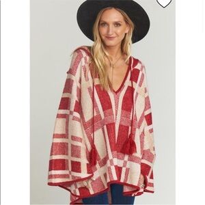 Show Me Your MuMu Kellen Plaid Poncho hood tassels women’s small cream red